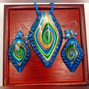Glass Necklace and Earrings